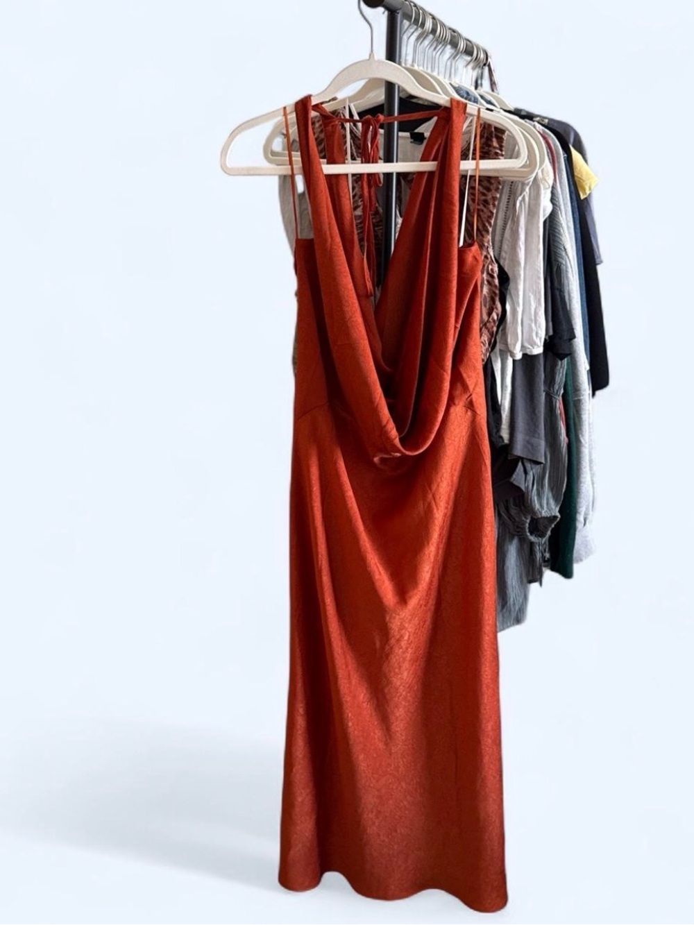 Fashion Nova Rust Orange Satin Slip Dress